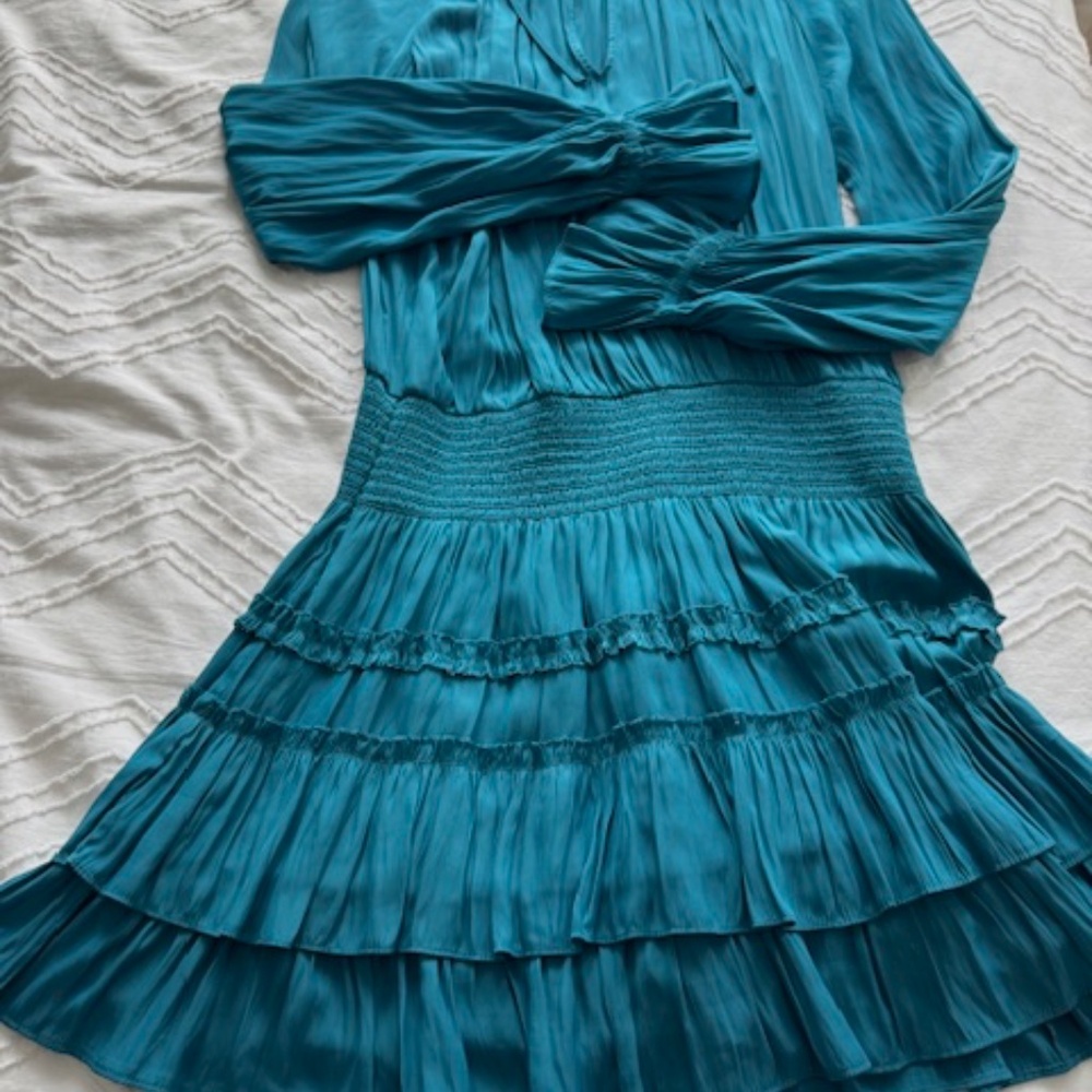 Ramy Brook Long Sleeve Paisley Mini Dress - NEW - Teal Color - Size L